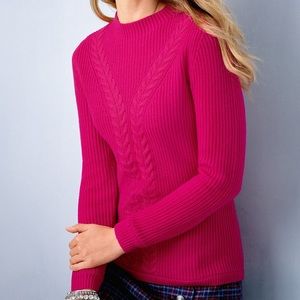 Talbots Pink Cableknit Shaker Stitch Sweater